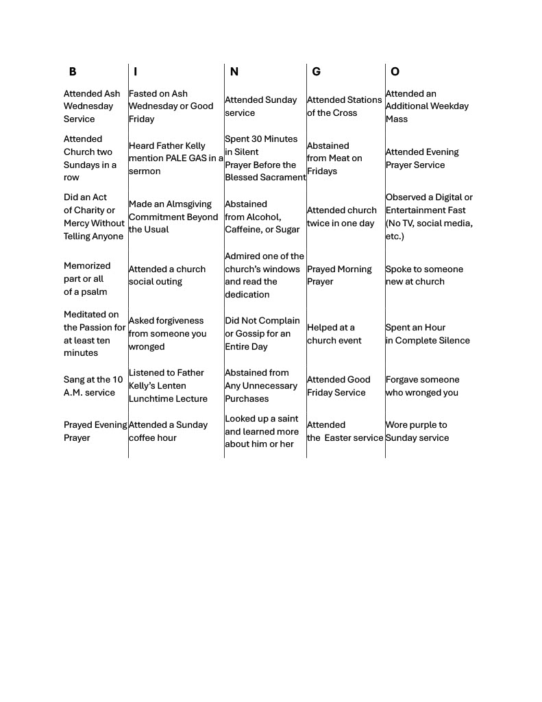 Lenten Bingo
